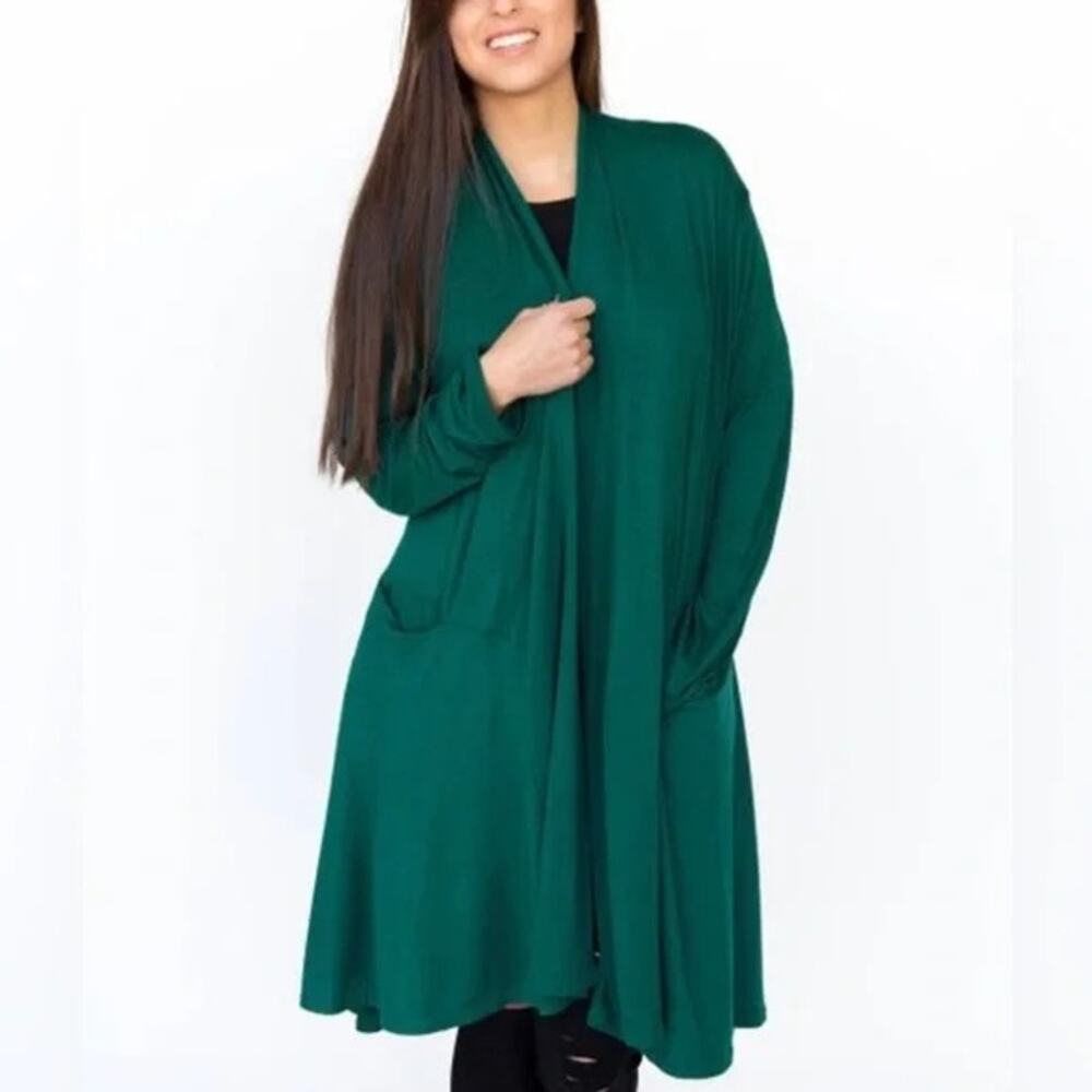 Agnes & Dora Teal Green Loose Open Drape Modal Cascade Cardigan Sweater